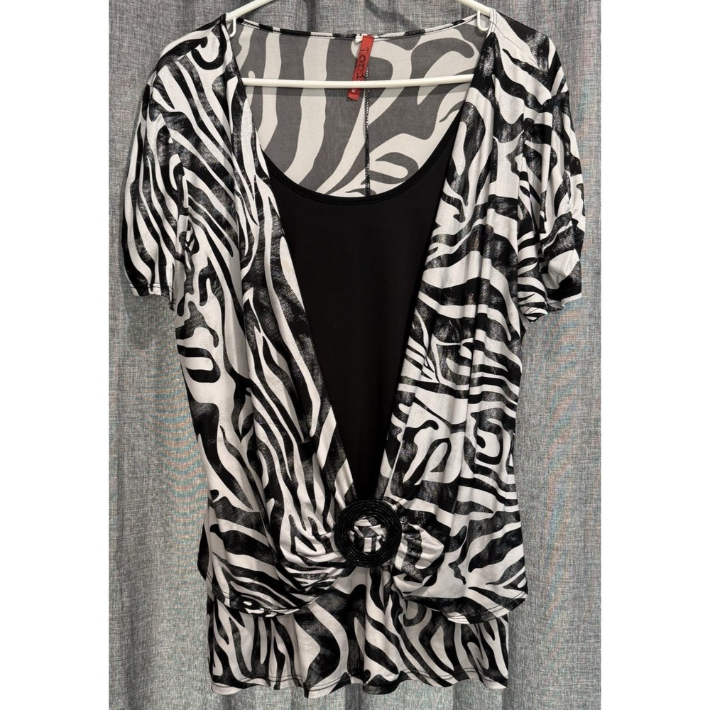 Topia One Piece Layered Tank Look Y2K O-Ring Zebra Print Top Med/Large